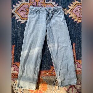 Zara high rise barrel jeans, baggy, relaxed fit.